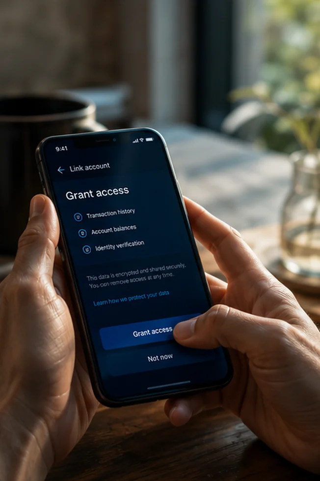 A borrower granting access to financial records on their phone